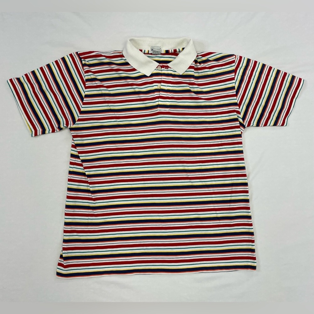 Men’s Vintage Trend Basics Short Sleeve Striped Polo Shirt Size L